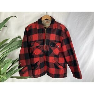 VTG 5 Brother Union Made Wool Buffalo Plaid Hunting Jacket Mens M Distressed